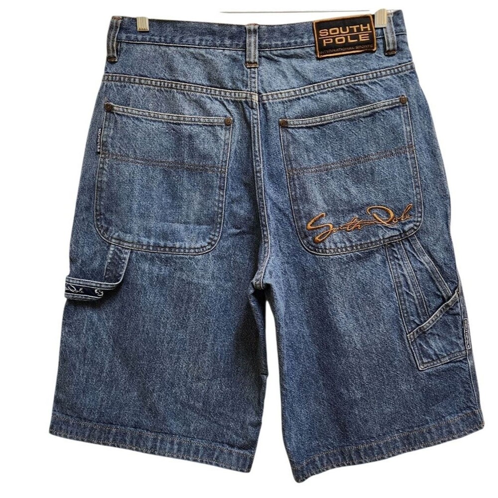 VTG SouthPole Mens Jean Shorts Jorts 35 Blue Denim Baggy Wide Y2K Hip Hop Skater